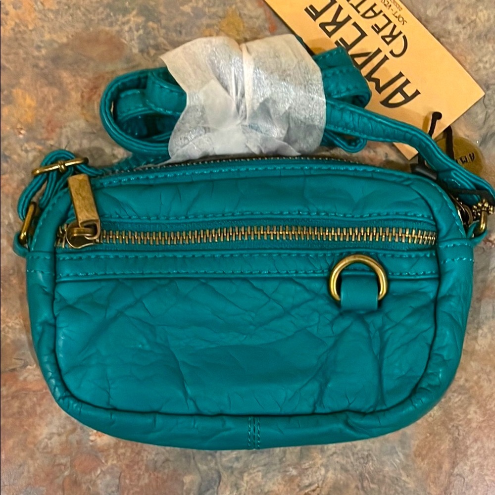 Teal Vegan Leather Mini Crossbody Bag